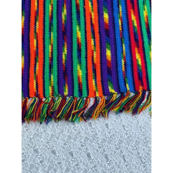 Rainbow Colors Granny Crochet Afghan Tasseled Fringed Blanket Multi 42" - Picture 2 of 11